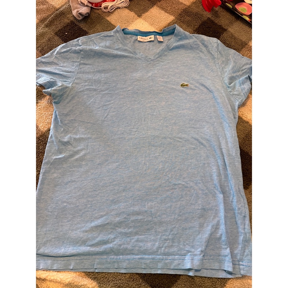 Lacoste Mens V-Neck T-Shirt Regular Fit Light Blue Heathered Cotton US M‎ FR 4
